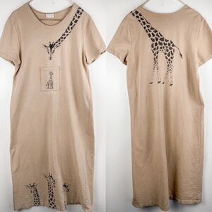 Cite Vintage 90s y2k dress giraffe print tan t shirt dress Safari Zoo Animal